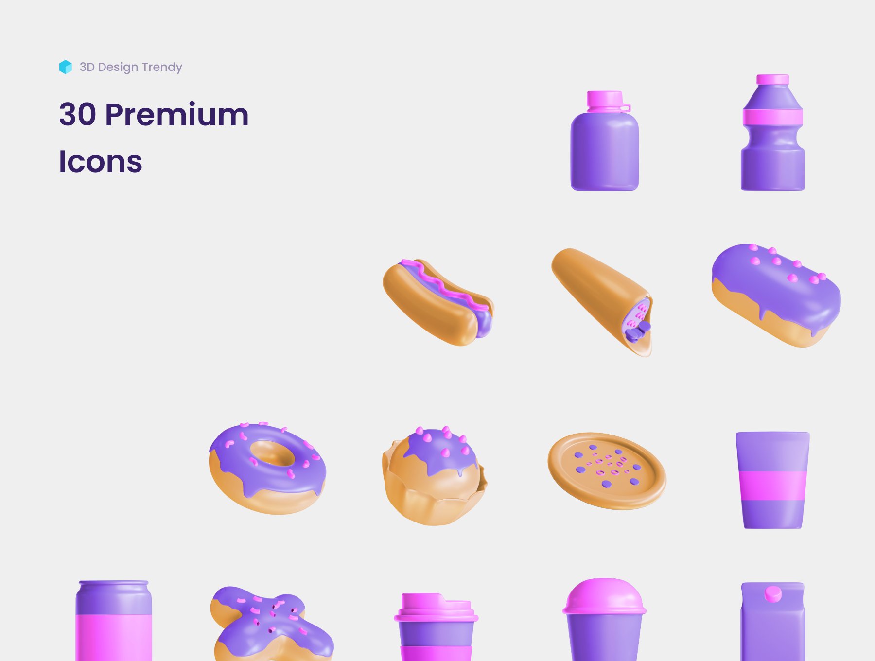 多彩食品饮料3D图标设计素材