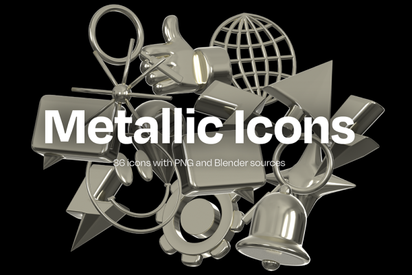 潮流酷炫立体3D金属质感网站标签UI装饰免抠PNG图案素材