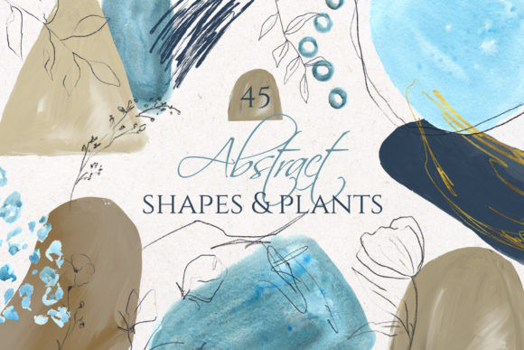 45个现代抽象形状植物插图PNG透明图片