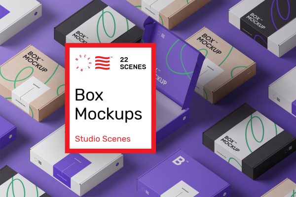 22个高端产品快递纸纸板包装盒设计Ps贴图样机模板Box Mockup Bundle – Mailing Box