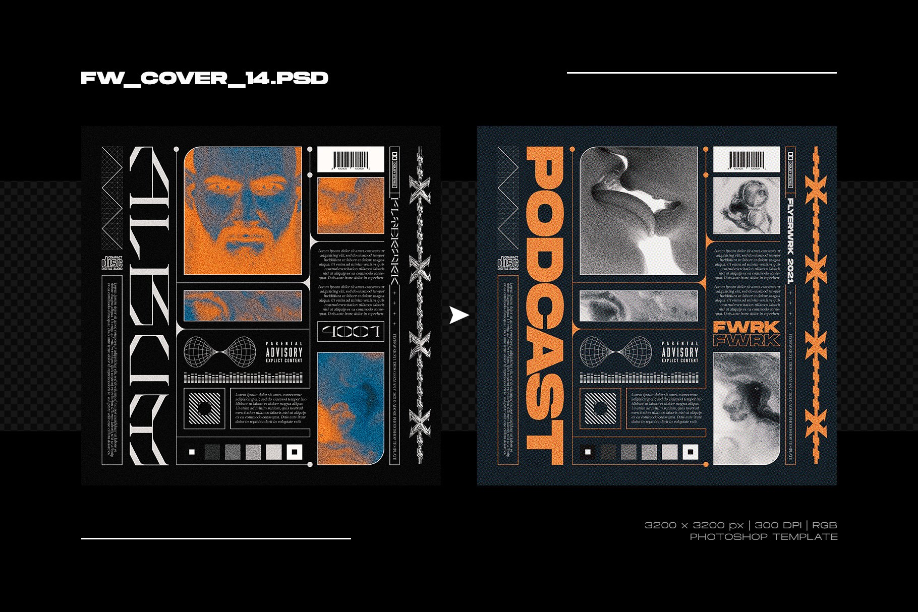 酸性潮流嘻哈艺术音乐CD专辑唱片封面海报设计排版ps模板源文件