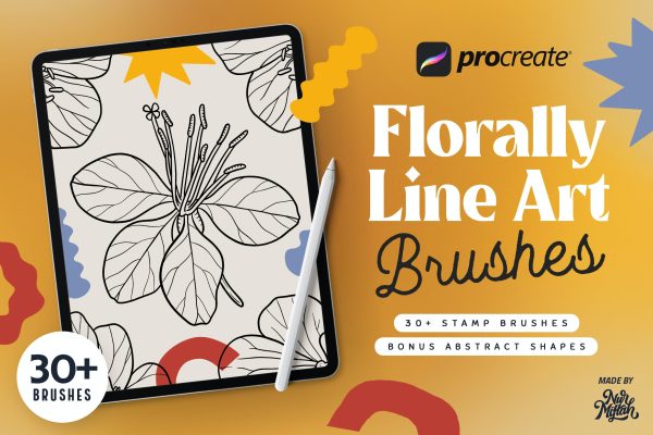 30多款花卉艺术线条抽象形状iPad Procreate笔刷