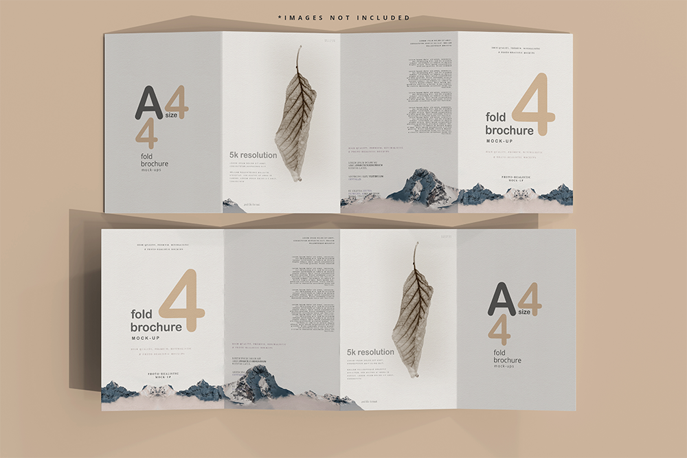 9款可商用A4四折页小册子设计贴图样机PSD模板素材 A4 Size Four Fold Brochure Mockup