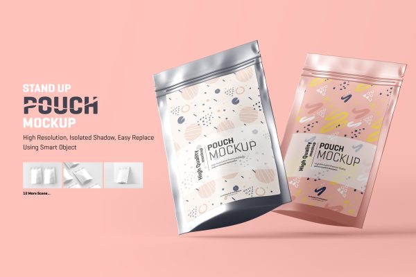 15款自立式食品小零食塑料自封袋设计贴图样机 Stand Up Pouch Mockup