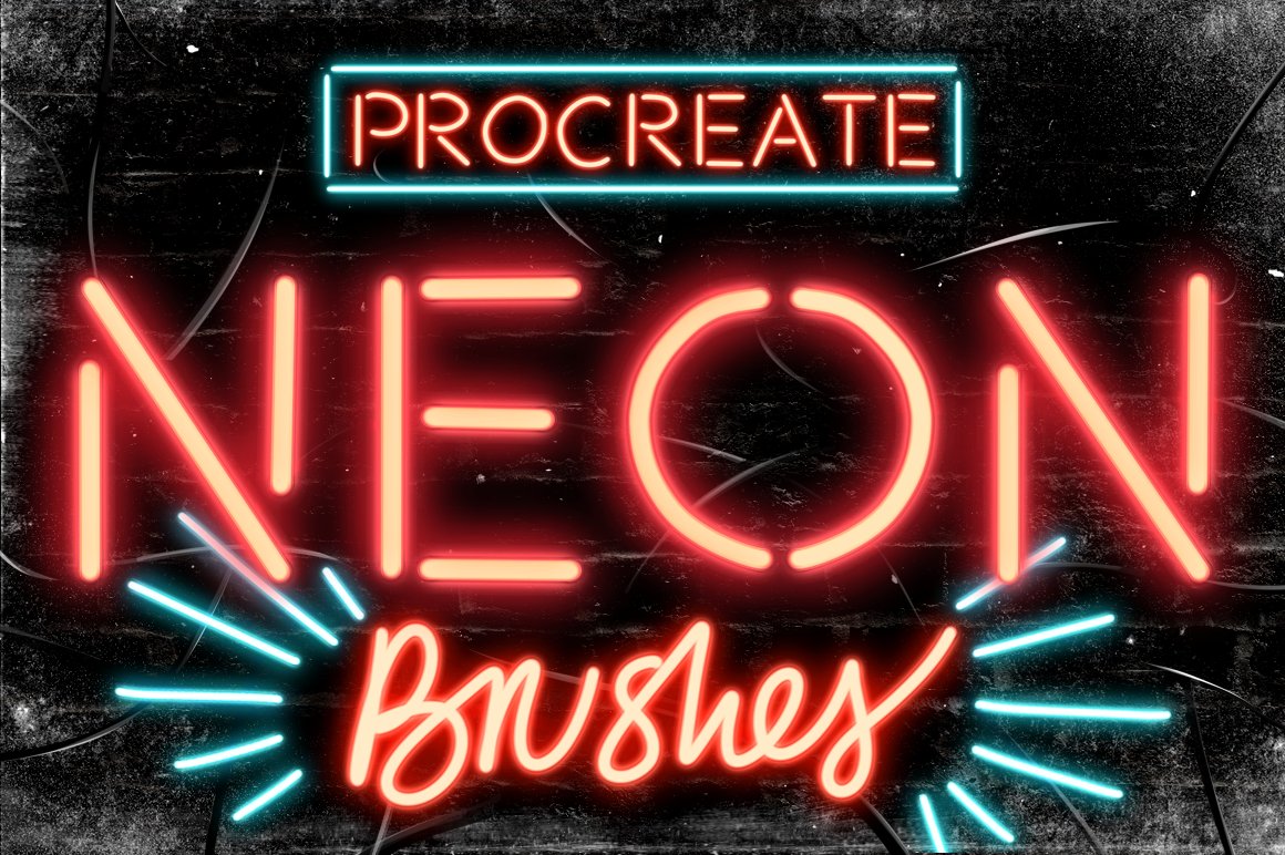 9款霓虹灯点光效果Procreate笔刷 Set Of 9 Neon Procreate Brushes