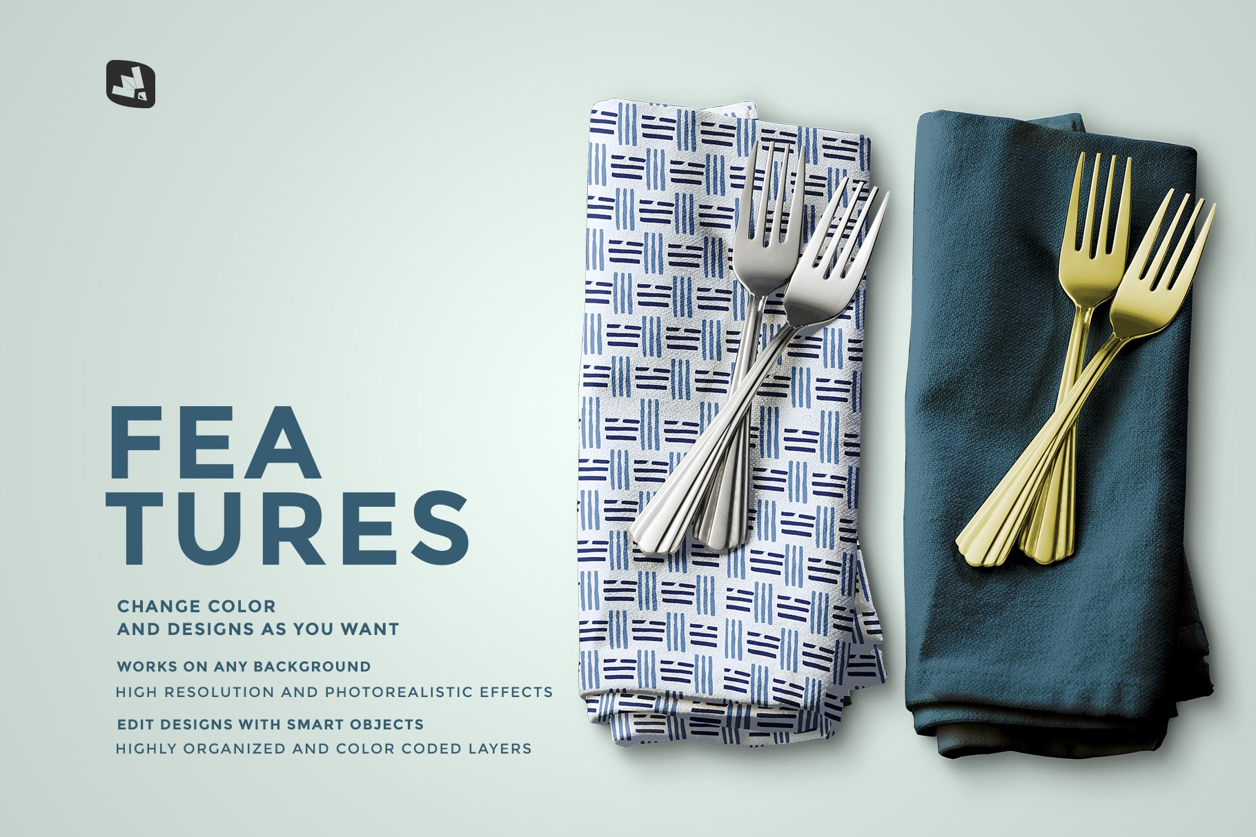 带餐具餐巾印花图案设计展示贴图样机