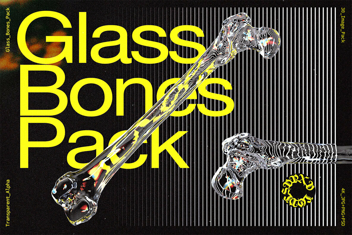 10款高清潮流炫酷3D透明玻璃水晶材质人体骨骼平面广告设计图片素材 Glass Bones Pack