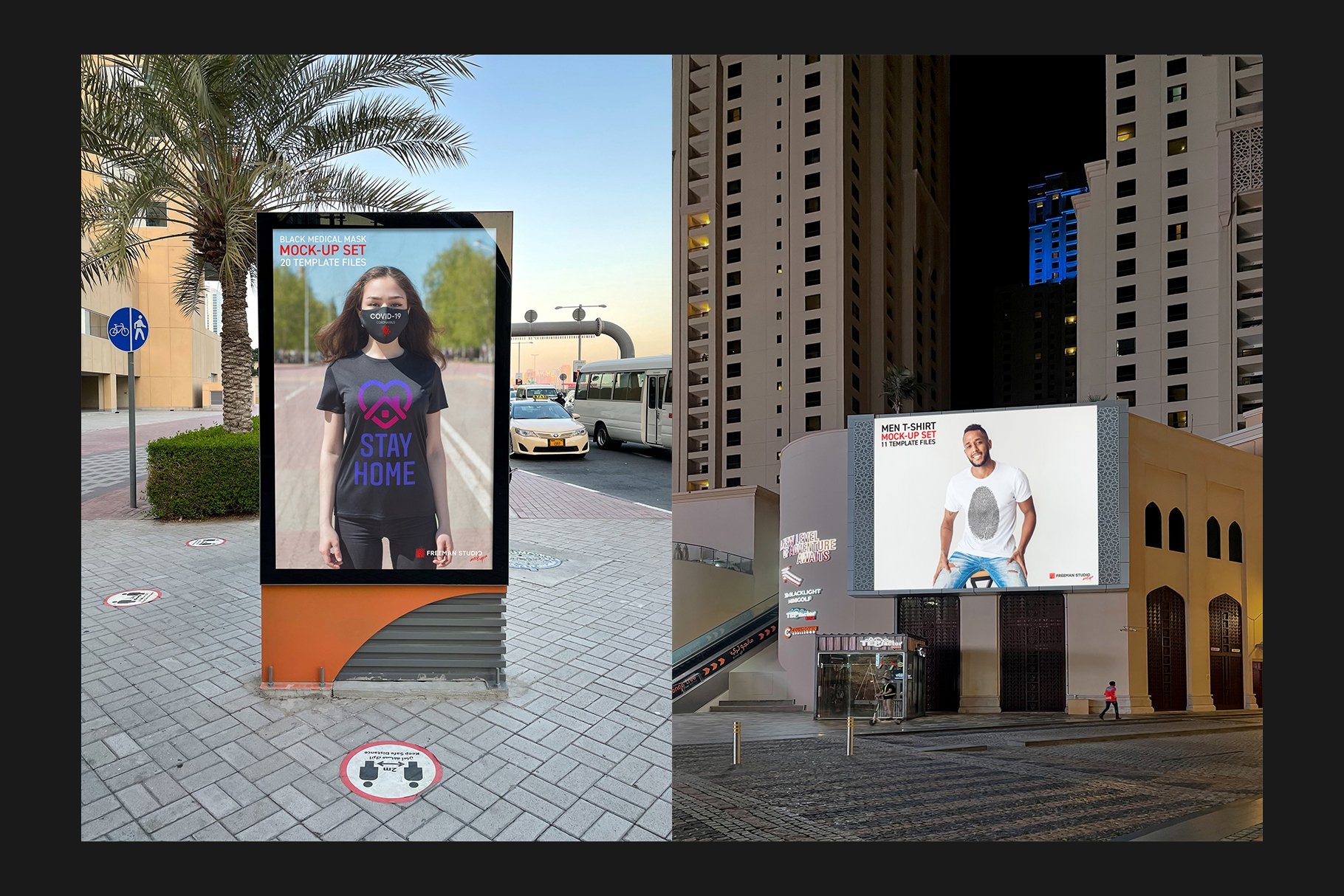 12个城市街头广告牌灯箱设计展示贴图样机 Dubai Billboards Mock-Up Set