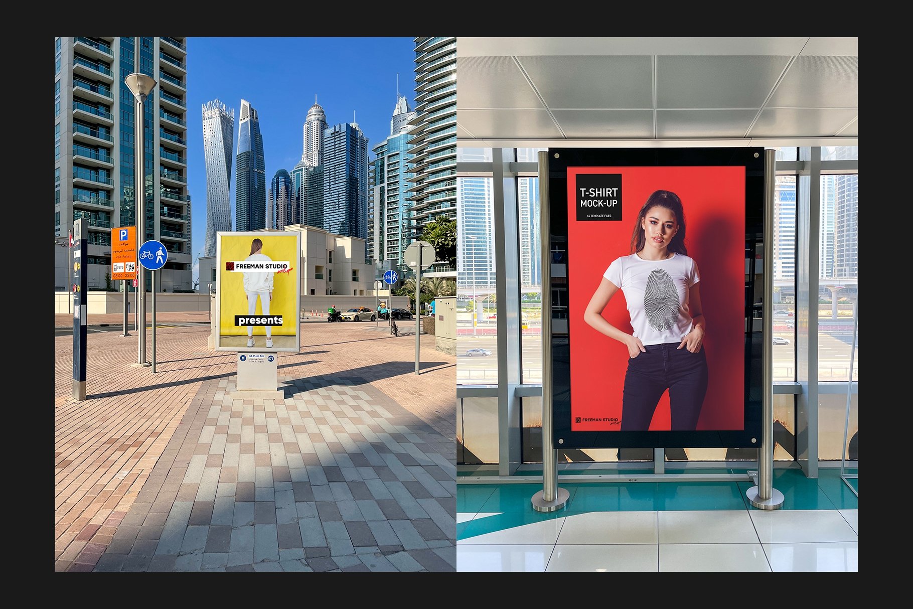 12个城市街头广告牌灯箱设计展示贴图样机 Dubai Billboards Mock-Up Set