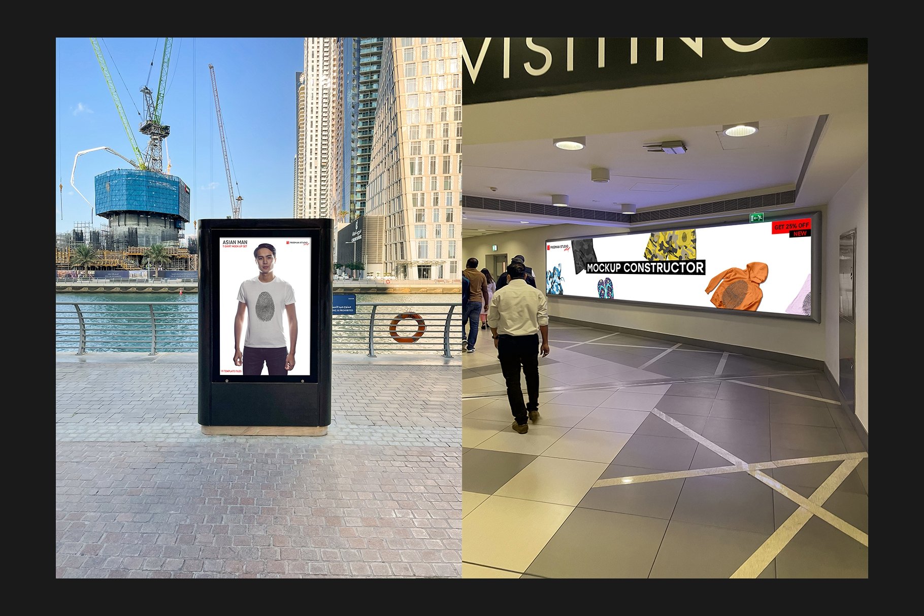 12个城市街头广告牌灯箱设计展示贴图样机 Dubai Billboards Mock-Up Set