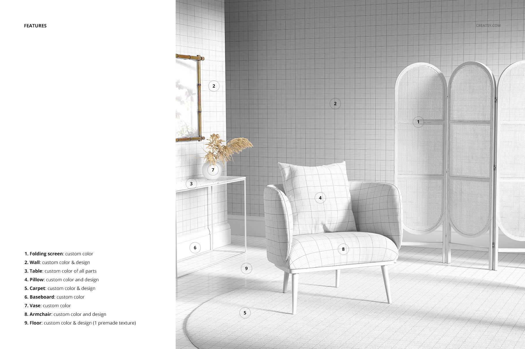 室内场景扶手椅子面料印花图案设计展示PS样机模板