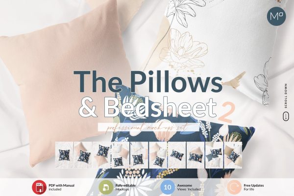 10种不同角度枕头抱枕枕套设计贴图样机素材