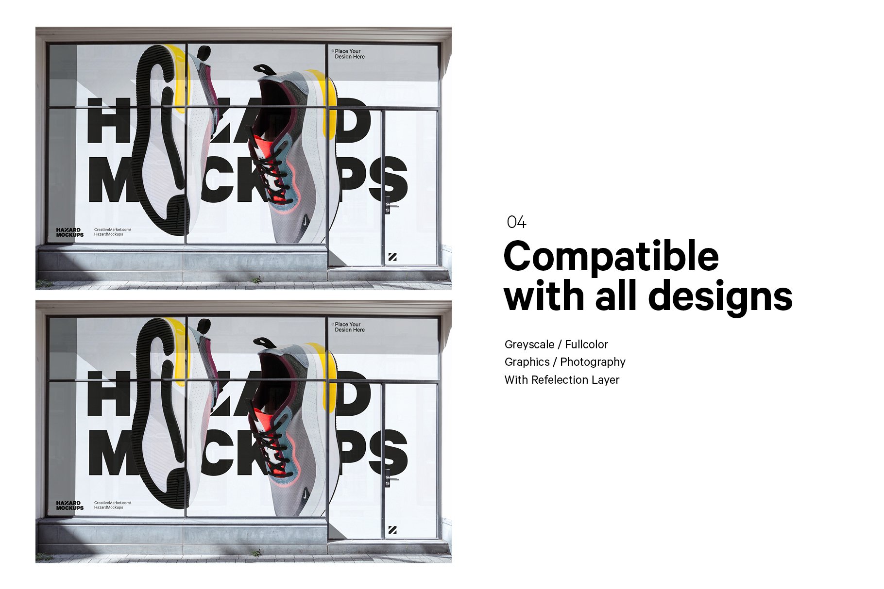 城市店面玻璃窗户贴纸海报广告设计展示贴图样机 City Retail Shop Facade Mockup