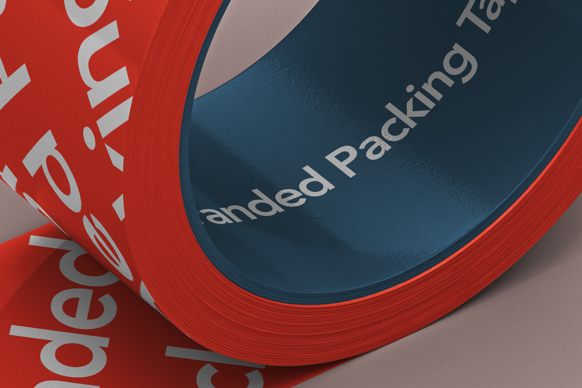 圆管胶带印花设计展示样机PSD模板 Branded Psd Packing Tape Mockup 2