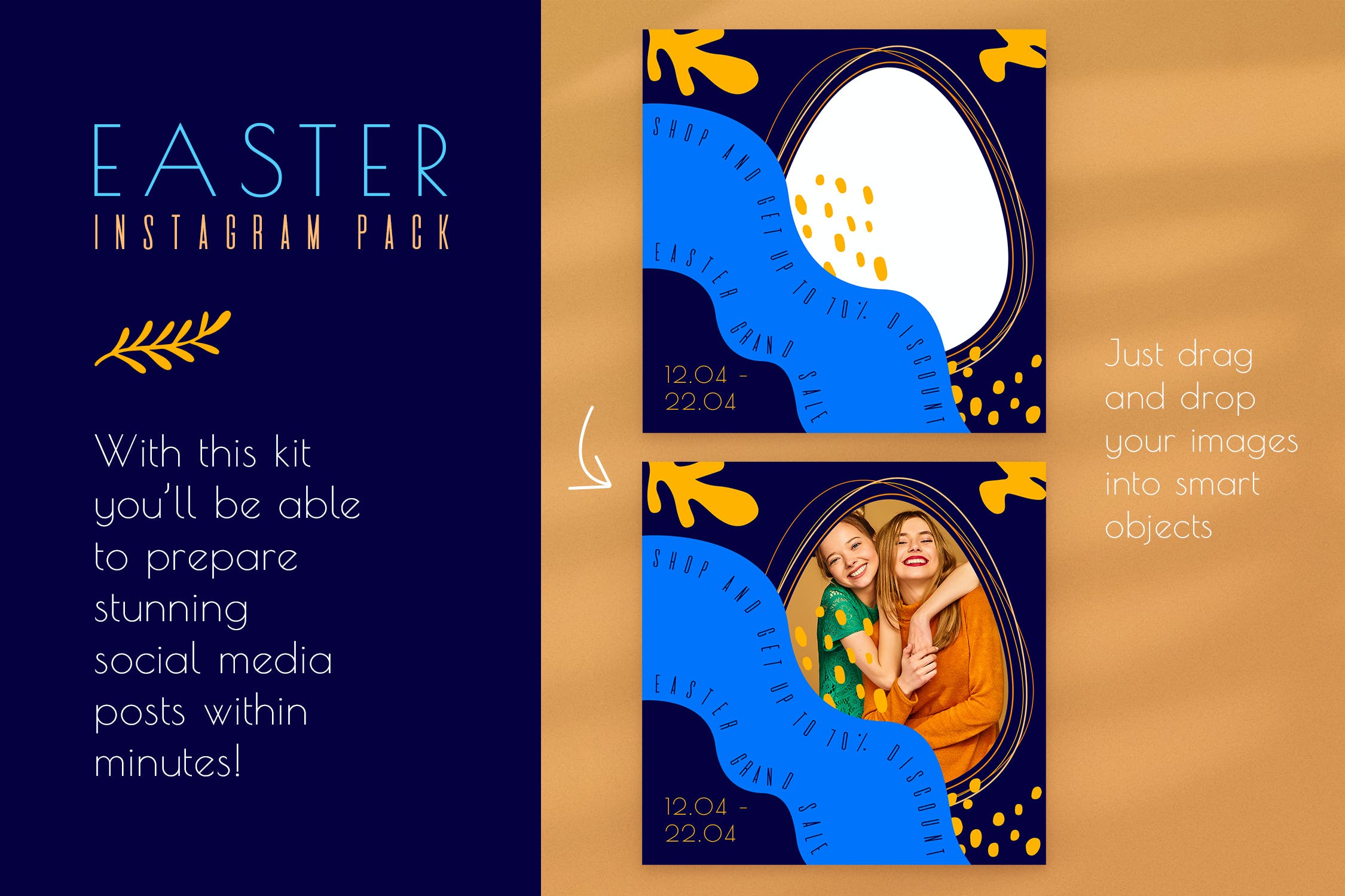 复活节主题新媒体推广海报源文件PSD模板 Happy Easter Instagram Pack