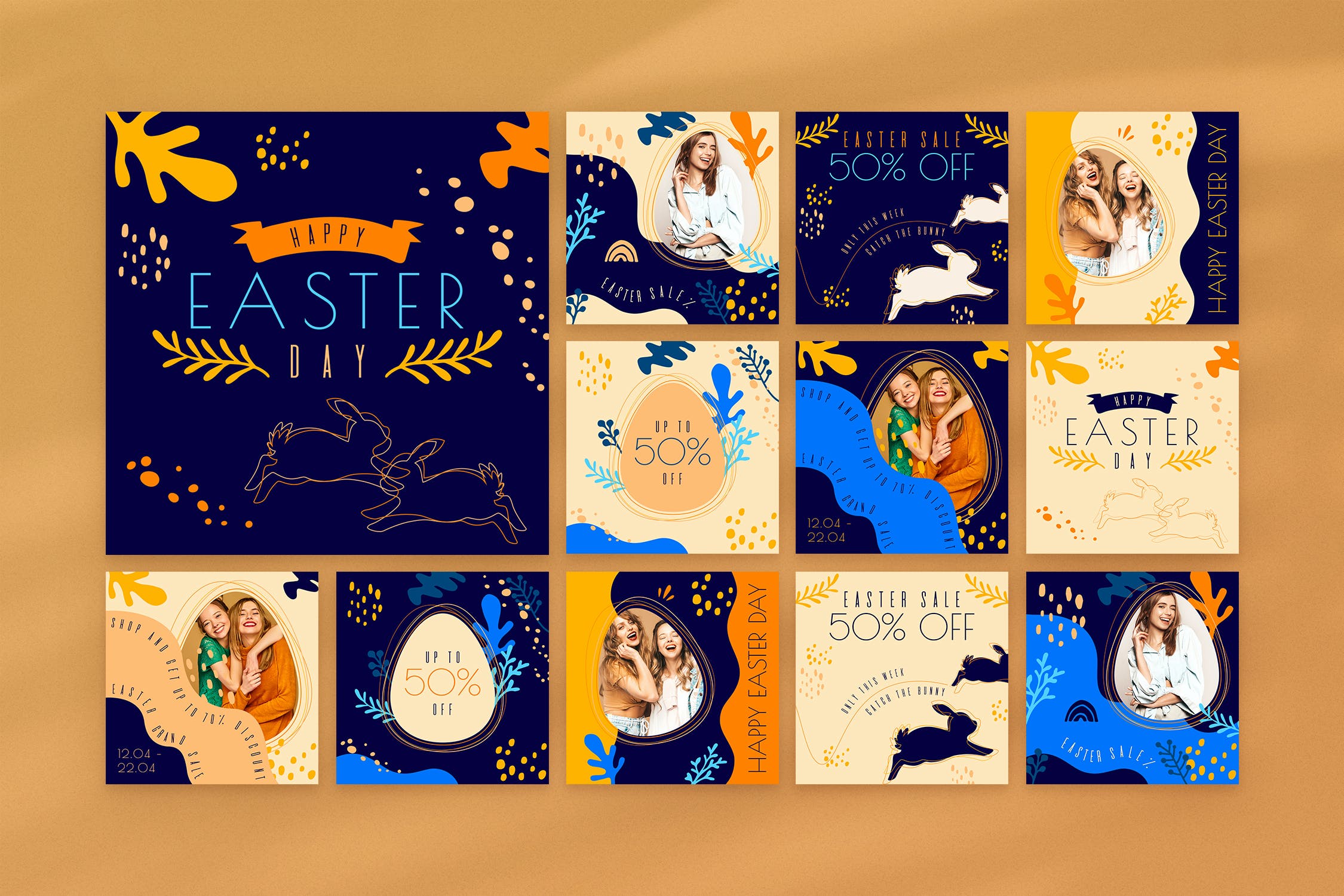 复活节主题新媒体推广海报源文件PSD模板 Happy Easter Instagram Pack