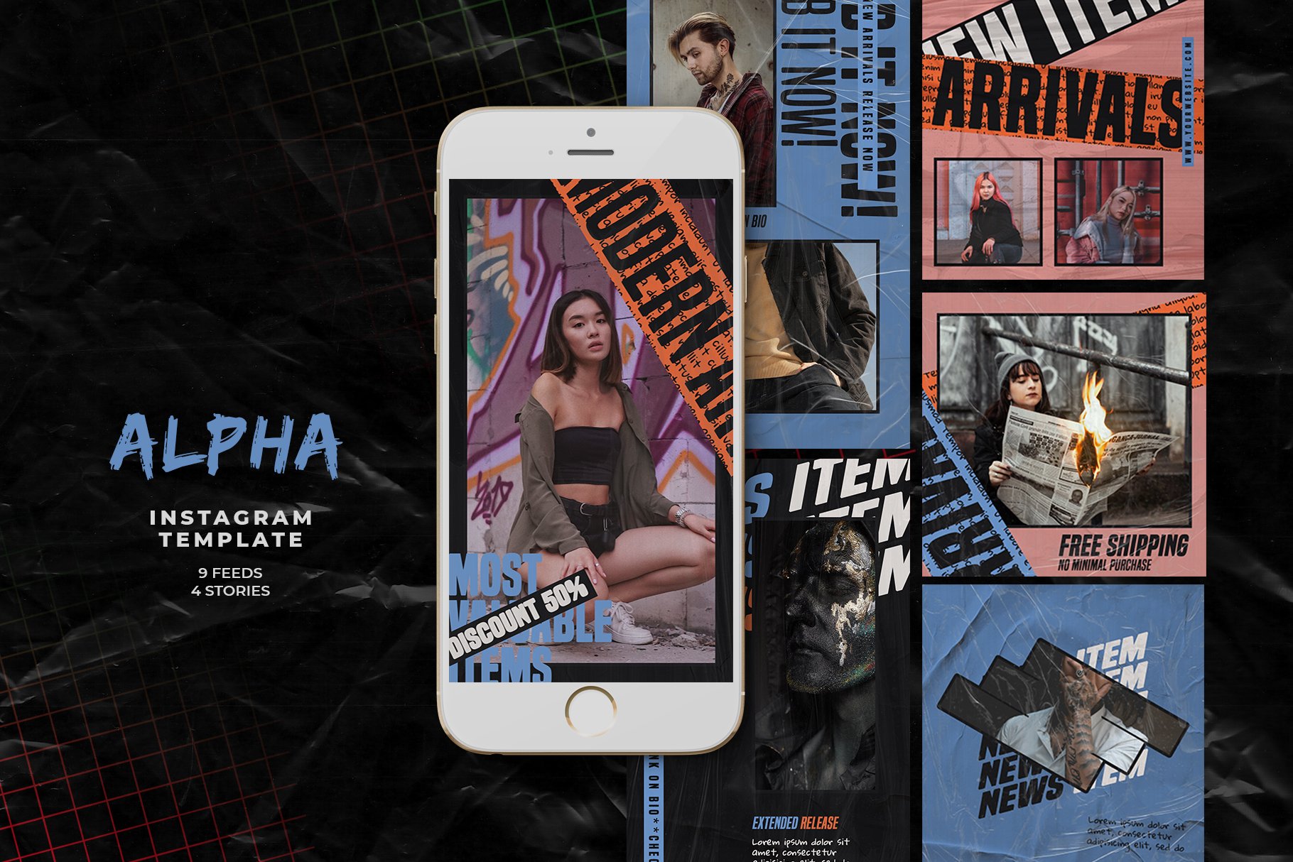 潮流复古服装品牌社交新媒体推广海报版式设计PSD源文件 Alpha Instagram Templates