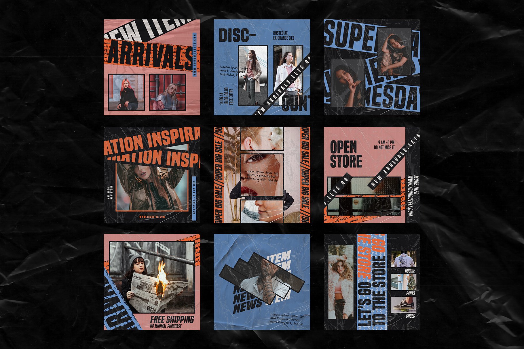 潮流复古服装品牌社交新媒体推广海报版式设计PSD源文件 Alpha Instagram Templates