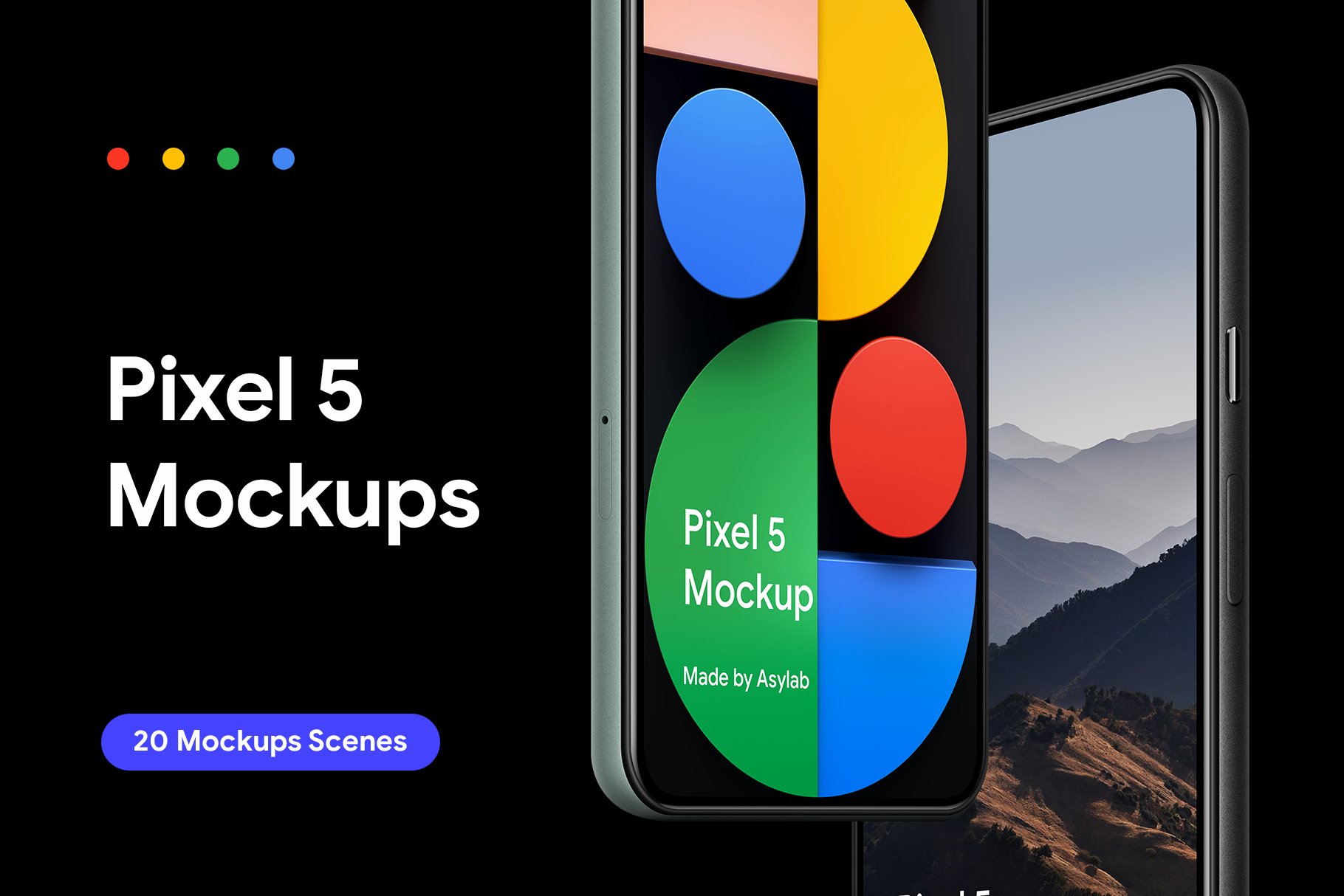 多角度高级质感谷歌Google Pixel 5手机UI作品贴图展示PS样机