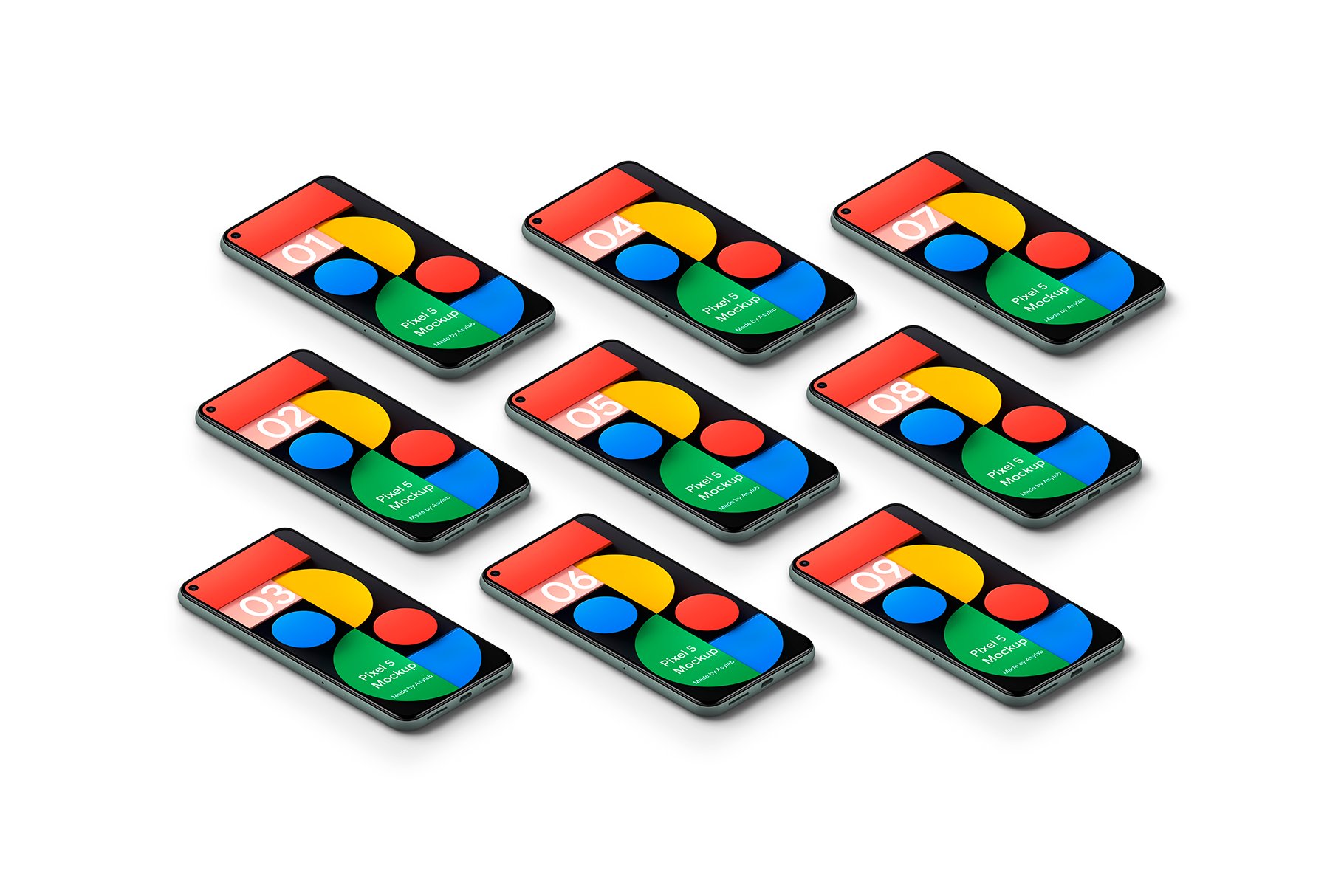 多角度高级质感谷歌Google Pixel 5手机UI作品贴图展示PS样机