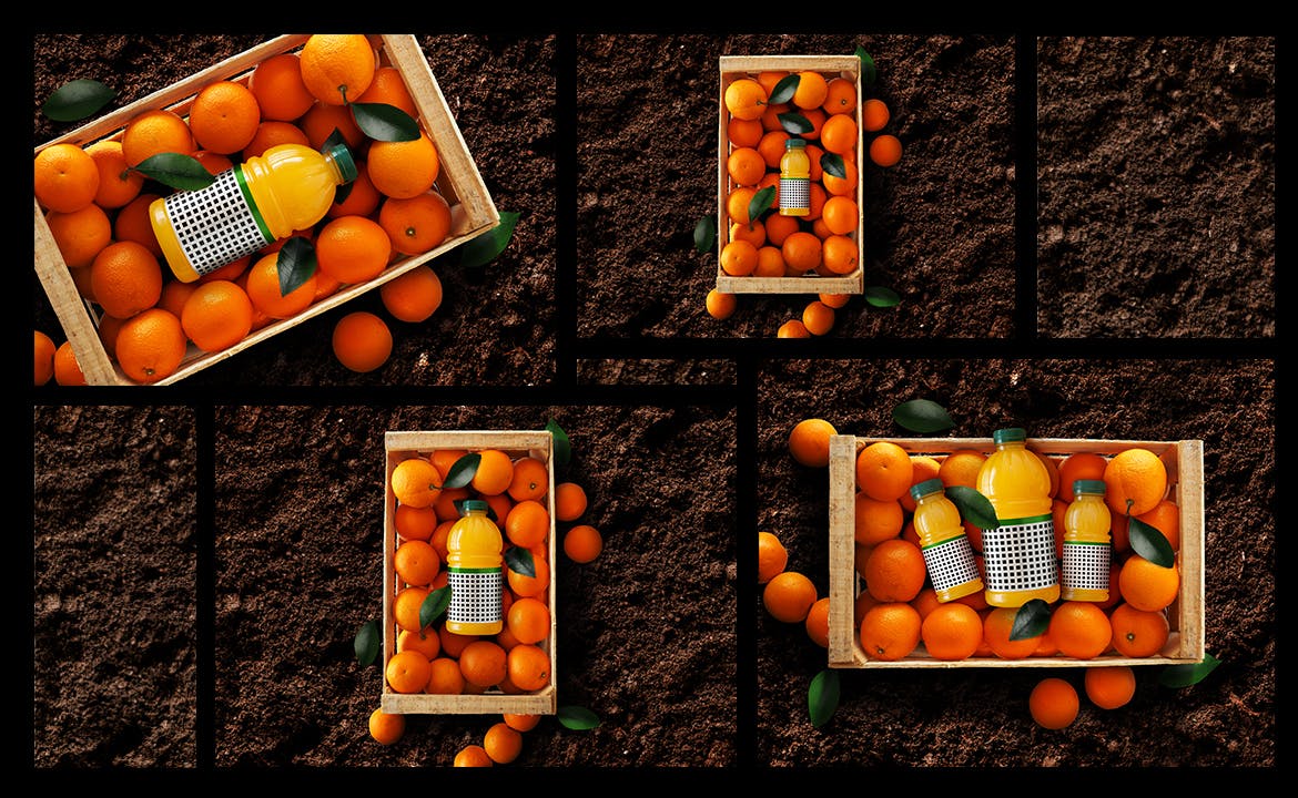 自然橙汁塑料瓶包装带场景样机