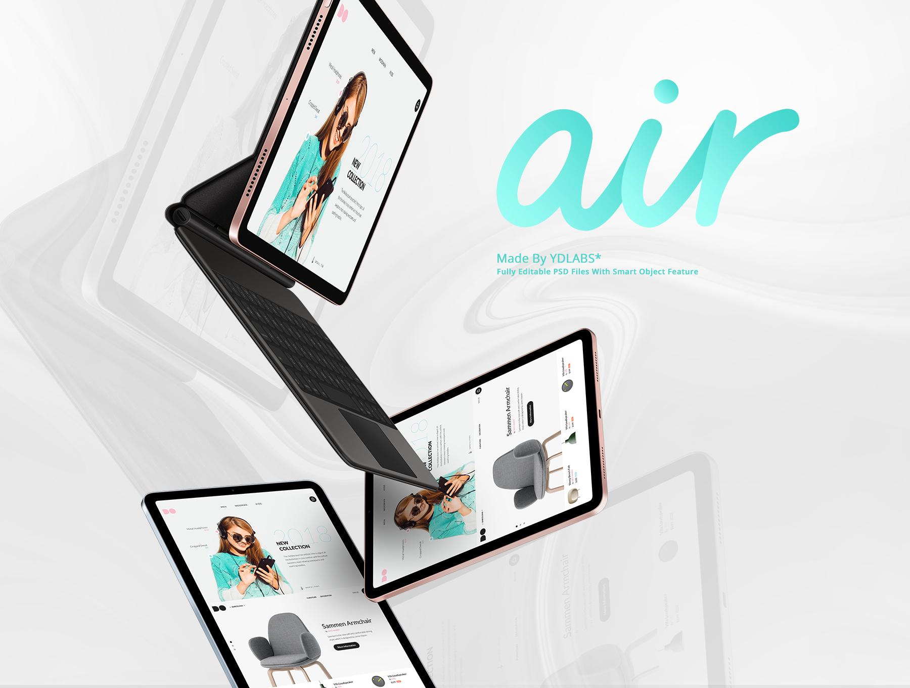 23款网页web网站设计效果图展示iPad Air平板电脑样机