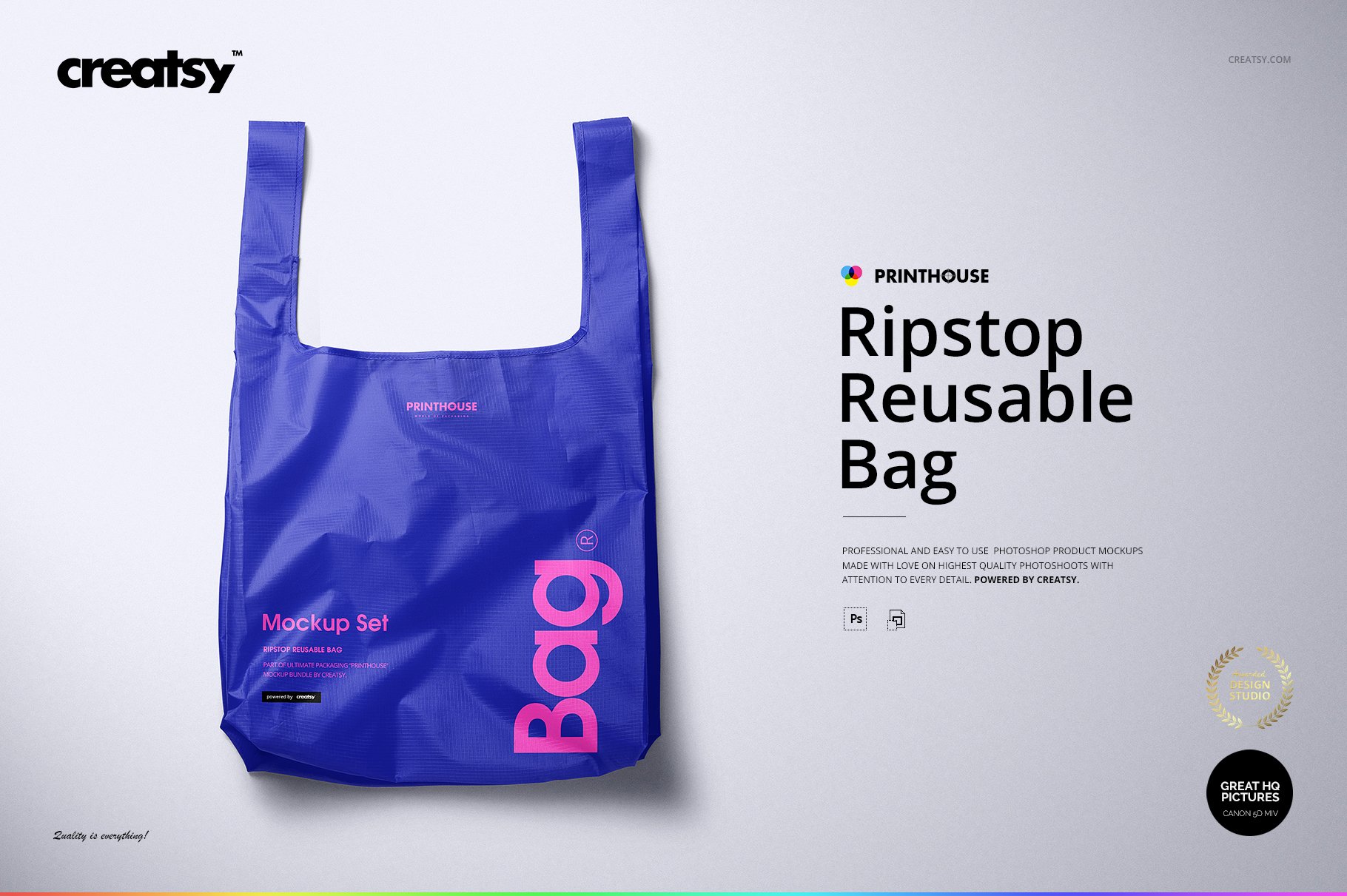 尼龙环保购物手提袋设计展示贴图样机PS素材Ripstop Reusable Bag Mockup Set