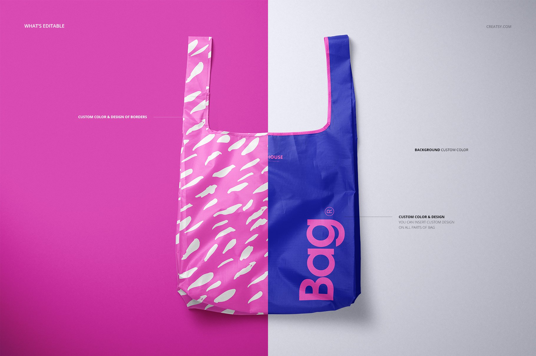 尼龙环保购物手提袋设计展示贴图样机PS素材Ripstop Reusable Bag Mockup Set