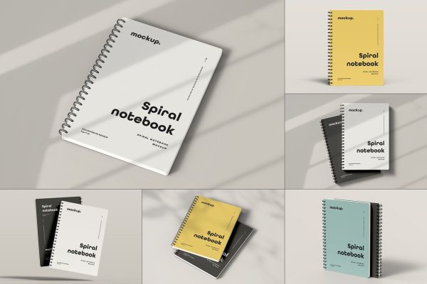 8个逼真螺旋笔记本设计贴图样机PSD模板Spiral Notebook Mock-up