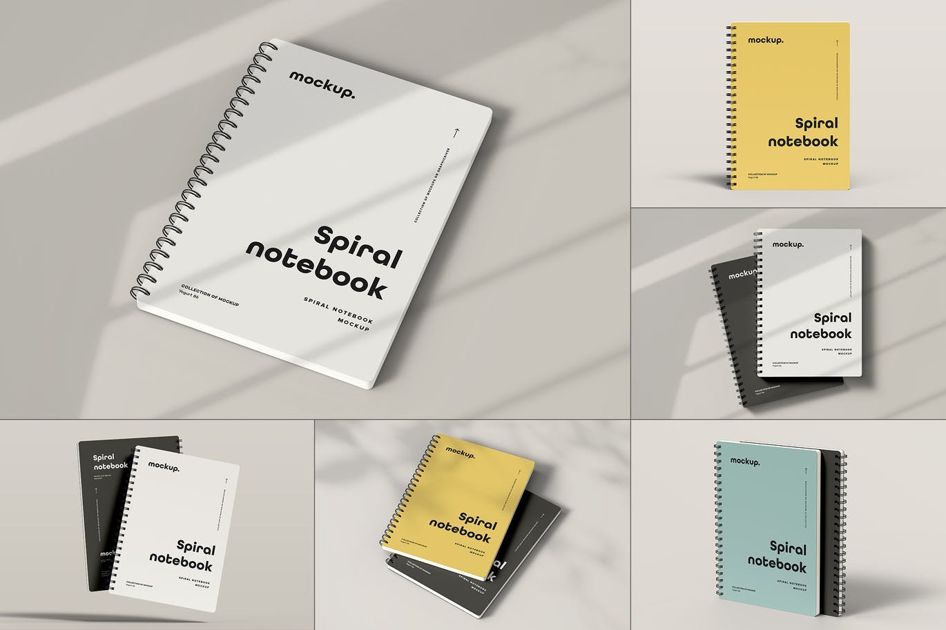 8个逼真螺旋笔记本设计贴图样机PSD模板Spiral Notebook Mock-up