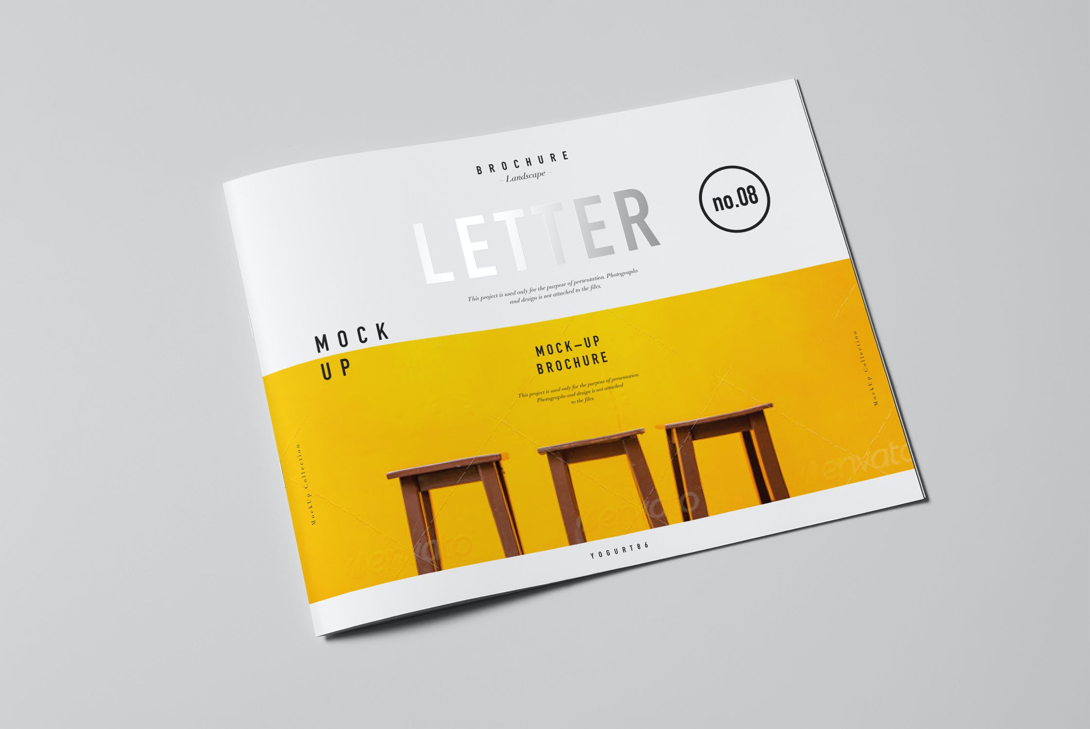 8款横版宣传画册杂志设计样机模板US Letter Horizontal Brochure Mockup