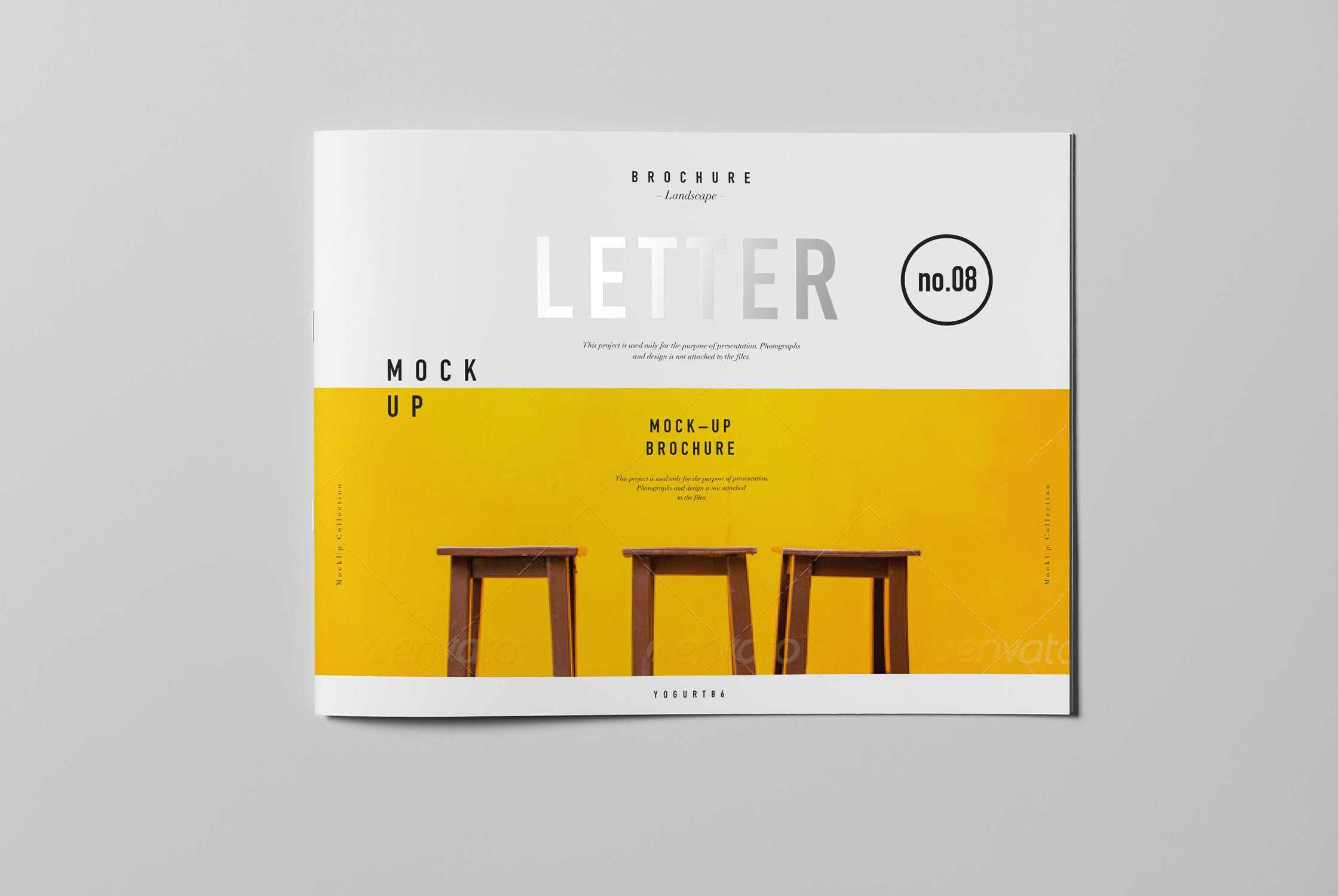 8款横版宣传画册杂志设计样机模板US Letter Horizontal Brochure Mockup