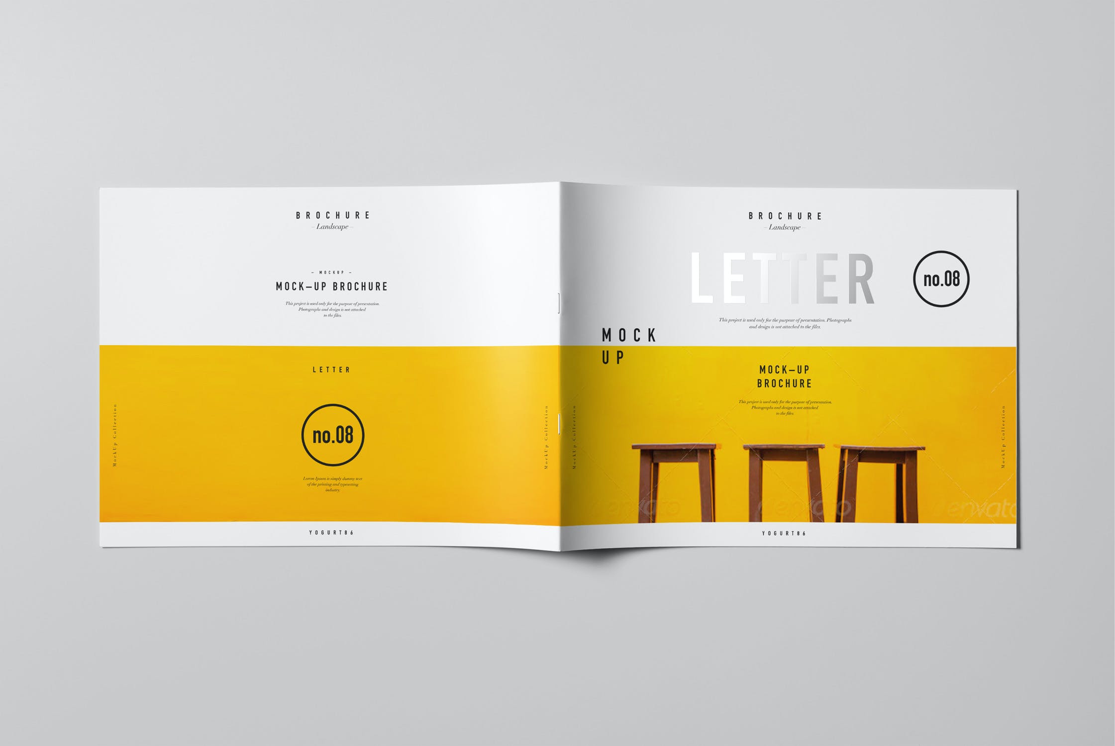 8款横版宣传画册杂志设计样机模板US Letter Horizontal Brochure Mockup