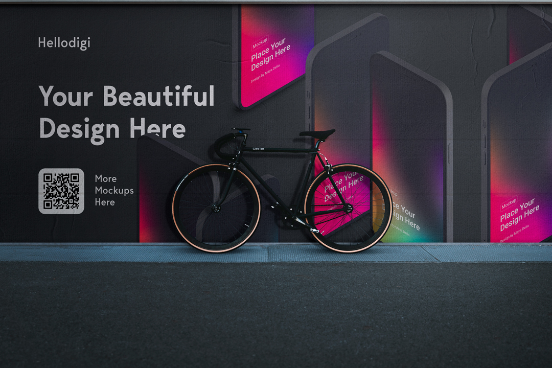 潮流街头墙贴胶合海报传单设计Ps智能贴图样机Street Billboard Mockup