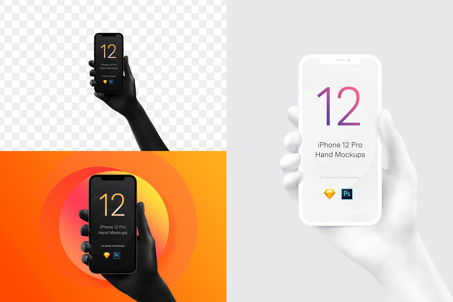 哑光油漆手持iPhone 12 Pro手机模型PSD、sketch样机