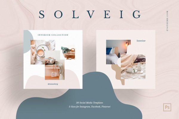 优雅杂志拼贴图文排版psd海报模板Solveig Social Media Pack