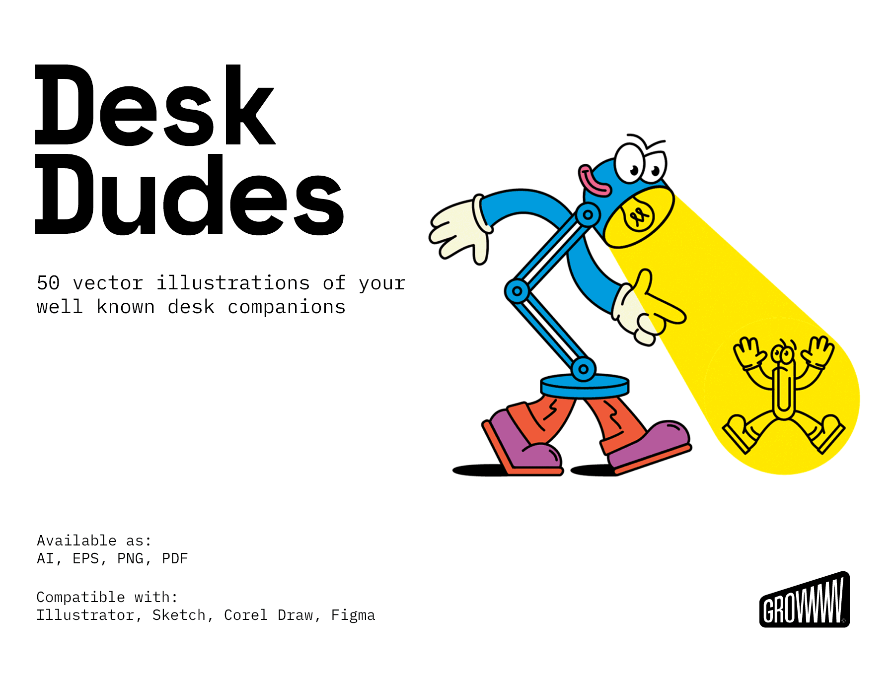 50款潮流创意手绘文具卡通形象插画插图矢量设计素材Desk Dudes – illustration pack