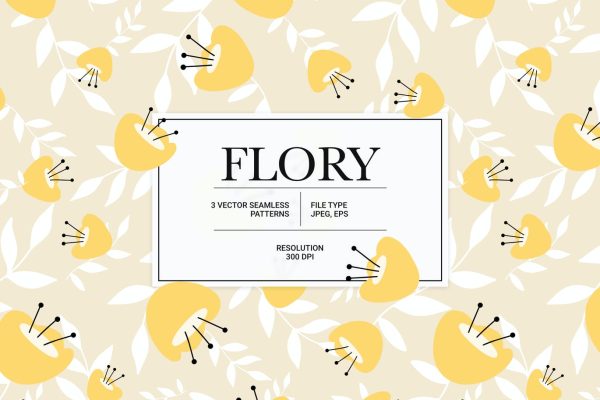 时尚儿童风格花卉手绘矢量无缝图案素材 Flory – Vector Seamless Pattern