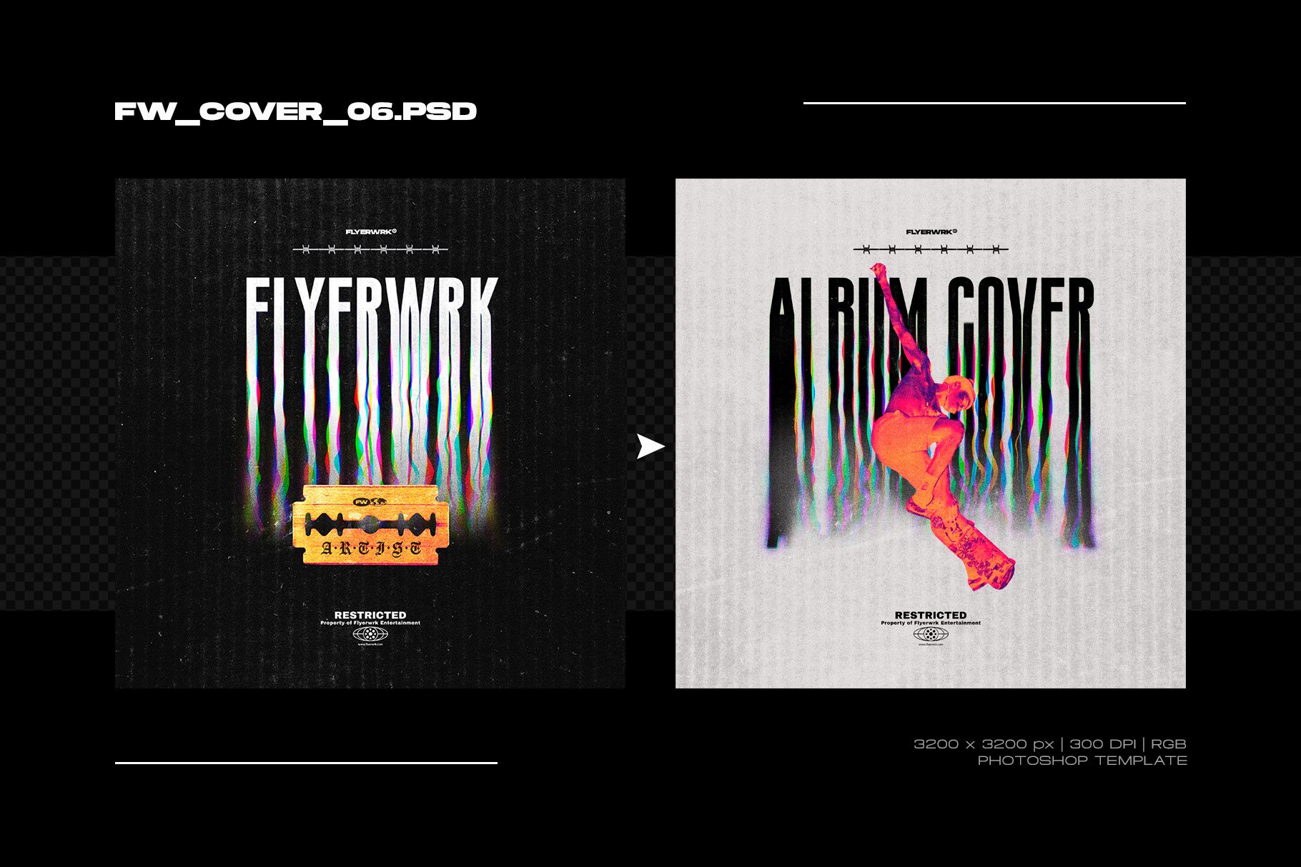 潮流扭曲酸性赛博朋克热感应海报CD盒封面字体样机PS设计素材 Flyerwrk – Cover Design Templates Vol.2
