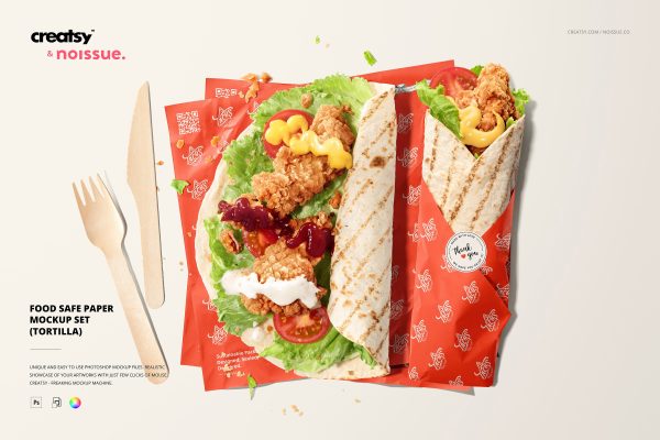 卷饼快餐食品安全包装纸设计Ps智能贴图样机模板 Food Safe Paper Mockup