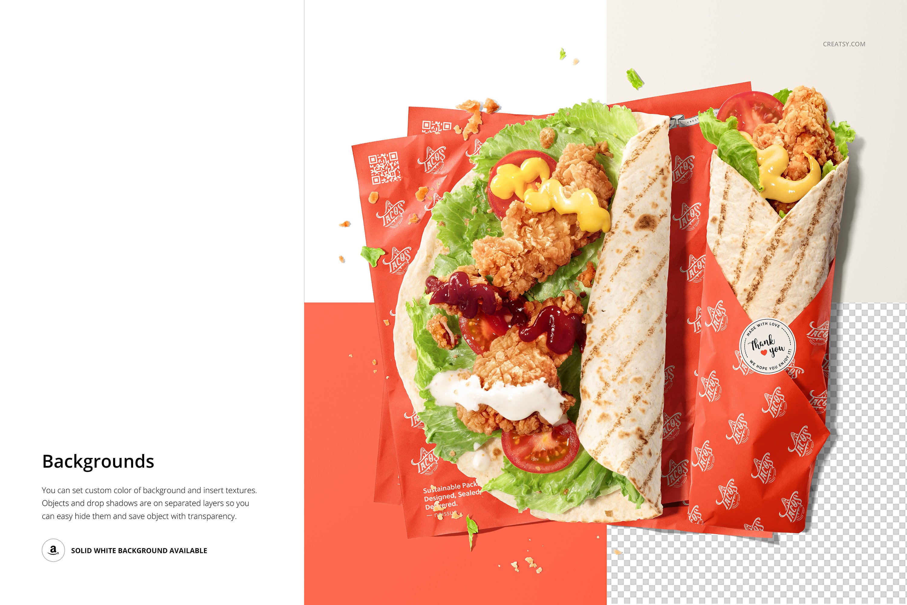 卷饼快餐食品安全包装纸设计Ps智能贴图样机模板 Food Safe Paper Mockup