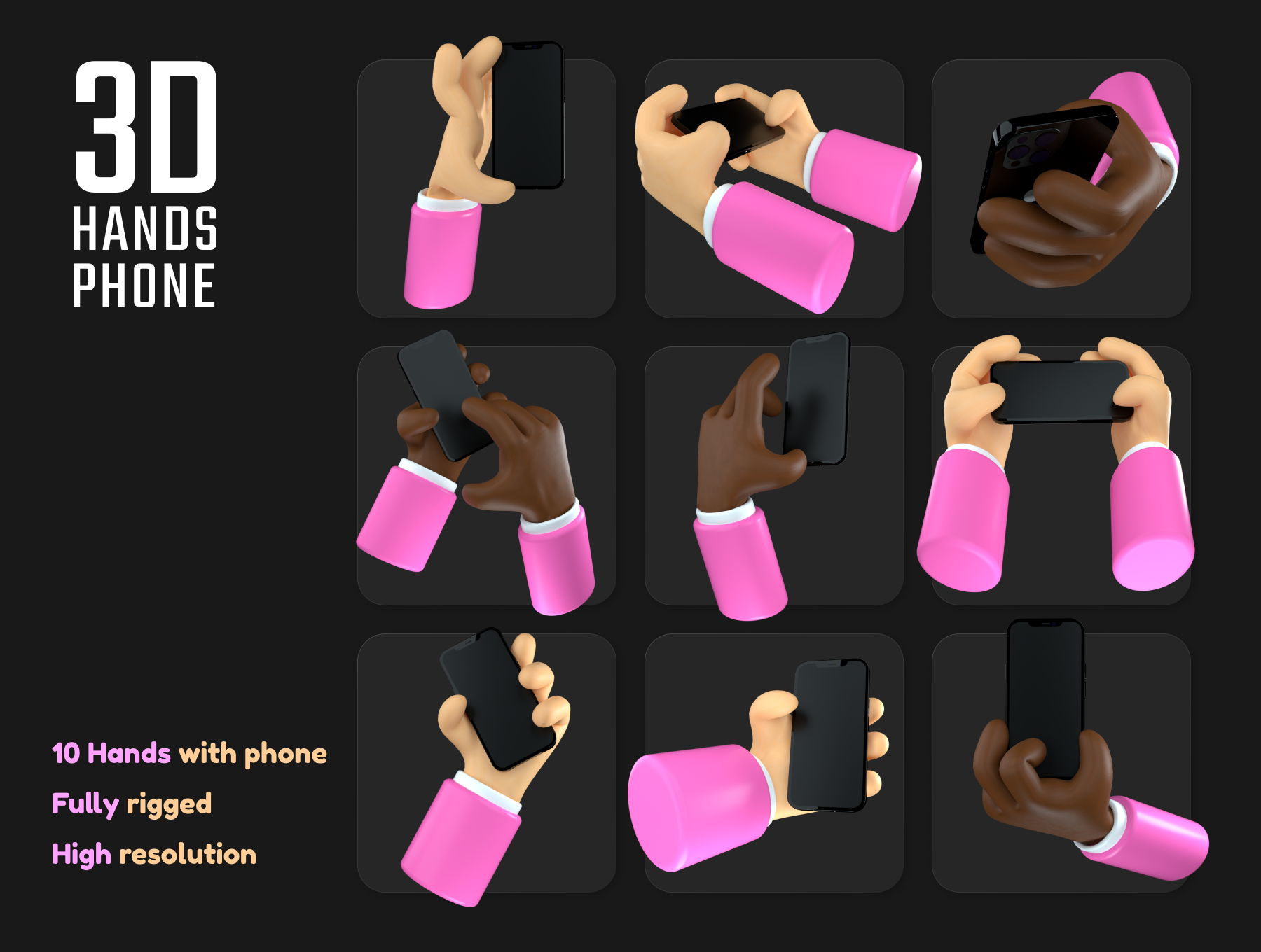 3D人物手持手机的ui界面设计展示样机hands phone