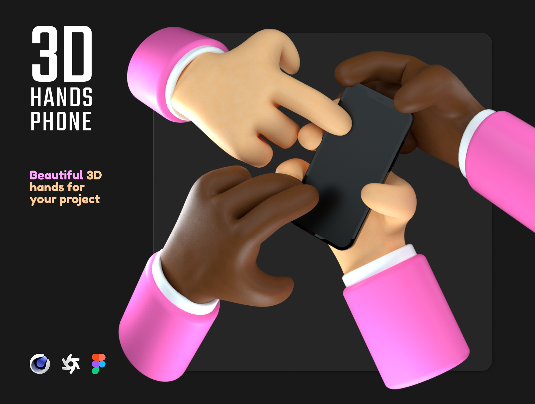 3D人物手持手机的ui界面设计展示样机hands phone