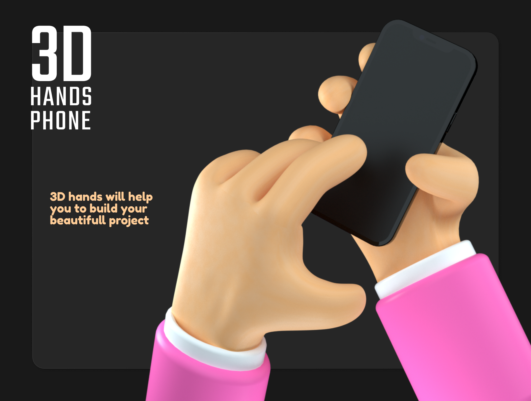 3D人物手持手机的ui界面设计展示样机hands phone