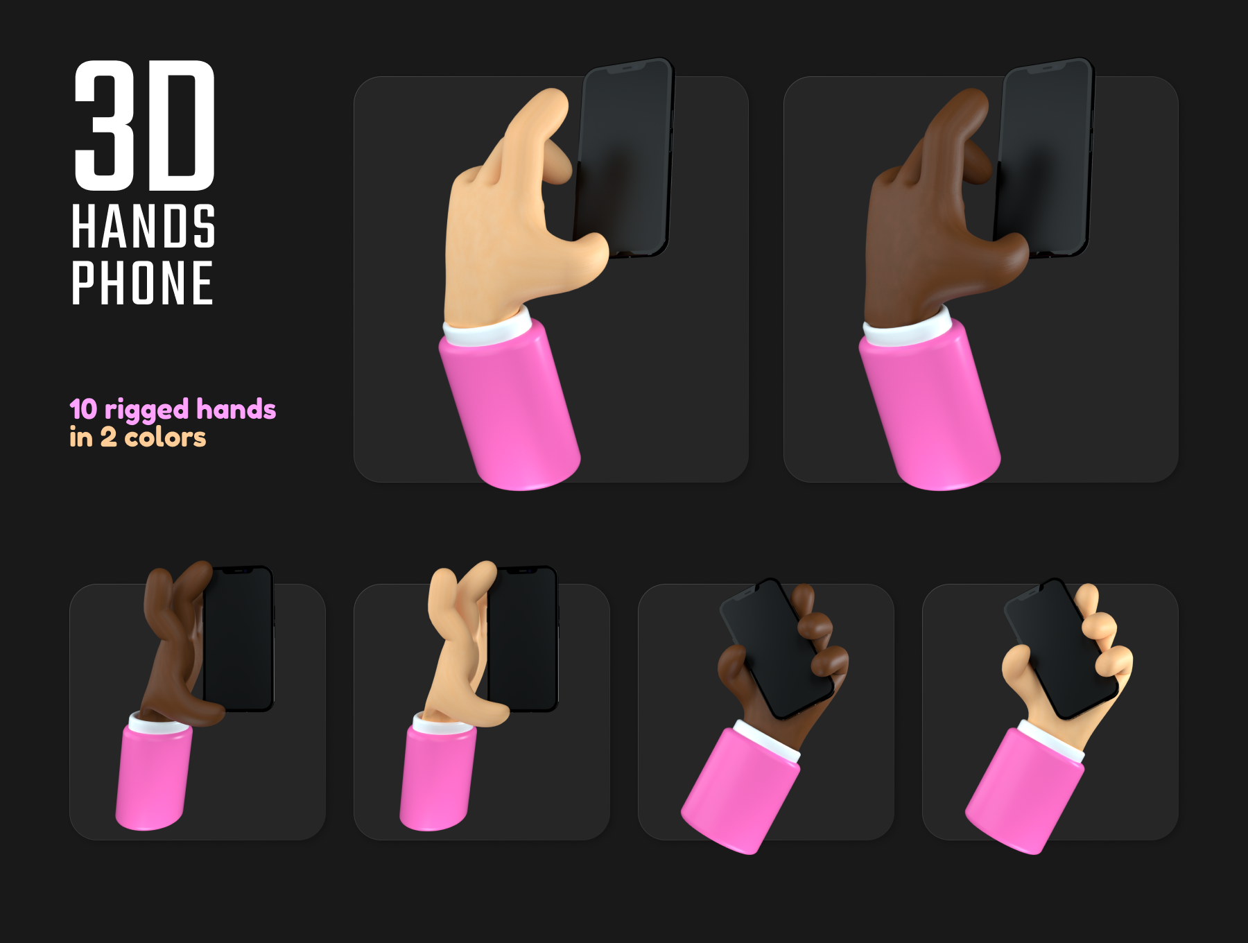 3D人物手持手机的ui界面设计展示样机hands phone