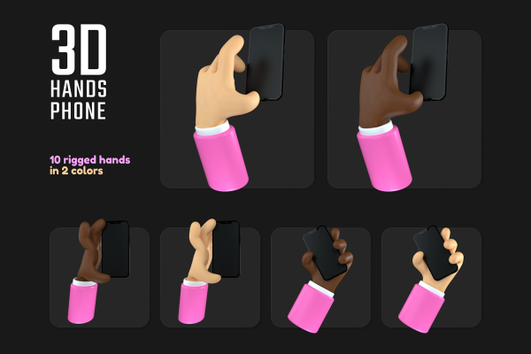 3D人物手持手机的ui界面设计展示样机hands phone
