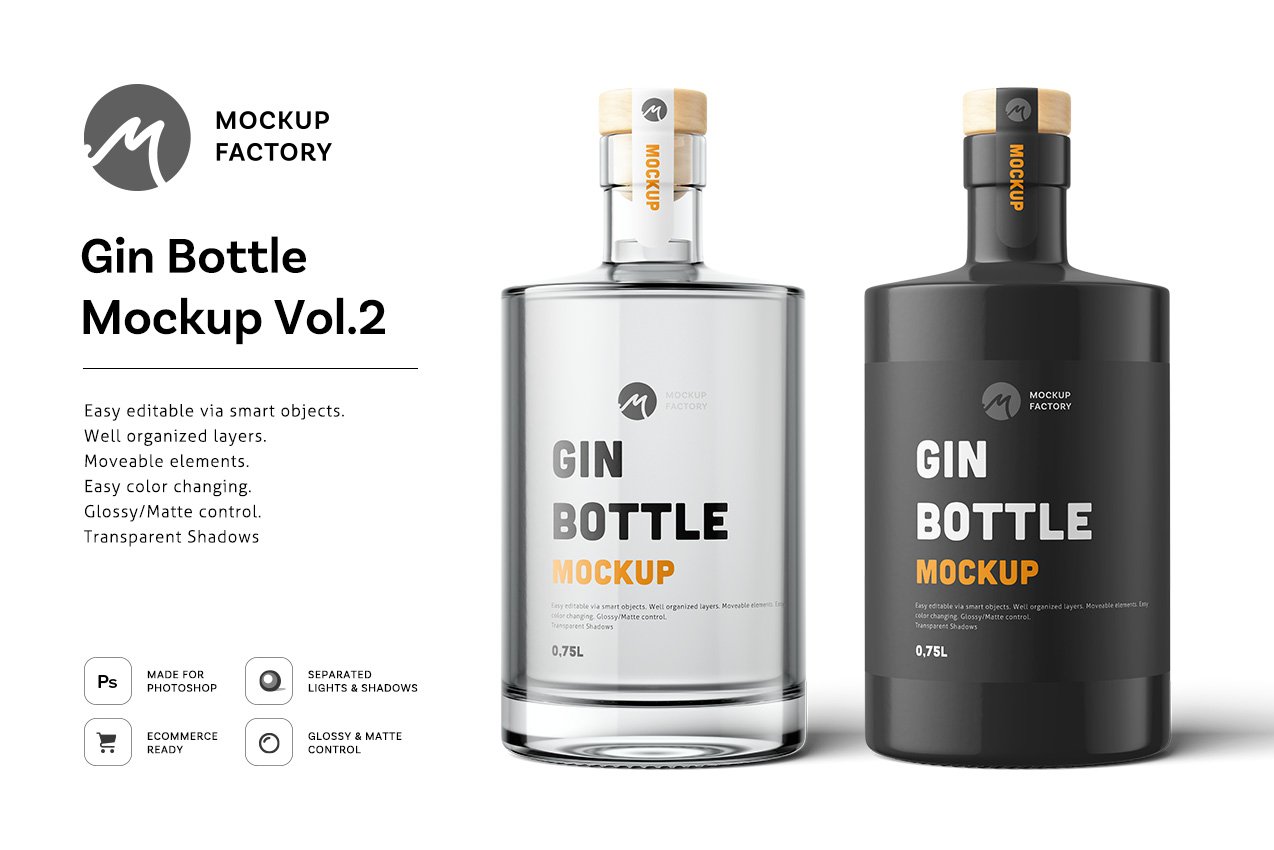 杜松子酒玻璃瓶样机模型Gin Bottle Mockup Vol.2