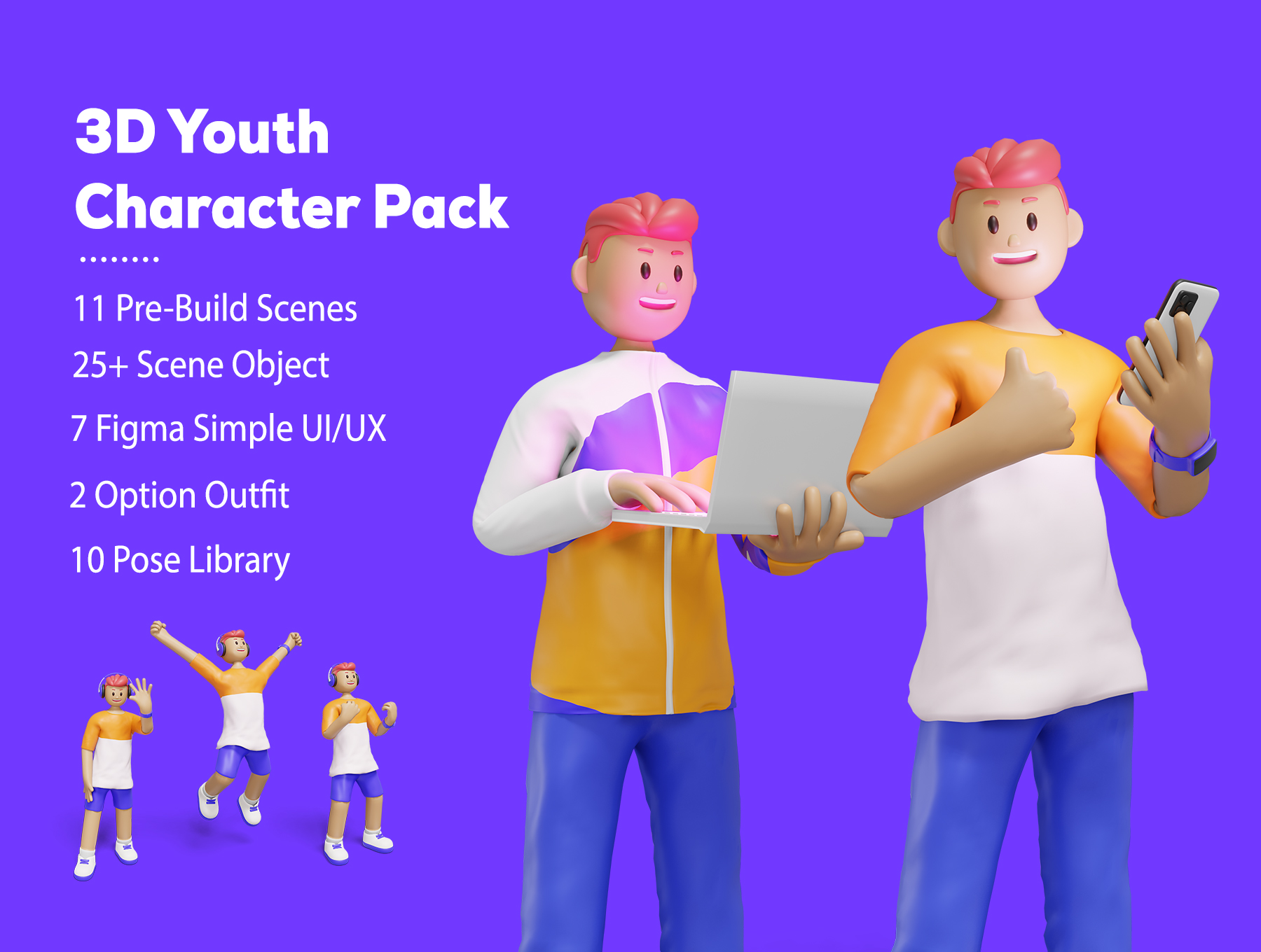 3D立体青年人物形象的插画模型素材3D Web Illustration – Youth Character Pack