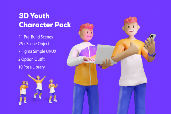 3D立体青年人物形象的插画模型素材3D Web Illustration – Youth Character Pack