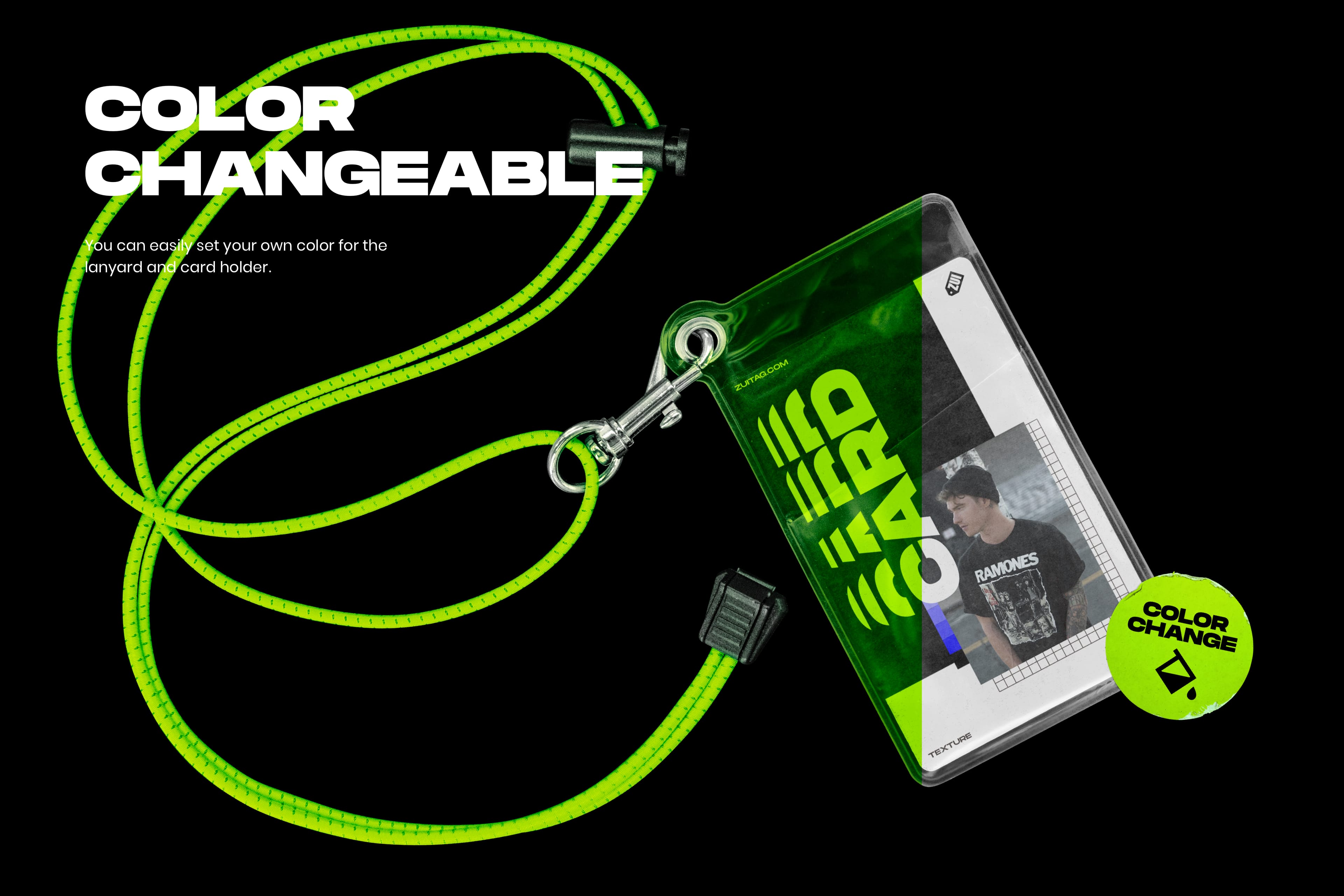 半透明塑料工作牌胸牌和挂绳的样机-PLASTIC ID CARD AND LANYARD MOCKUP